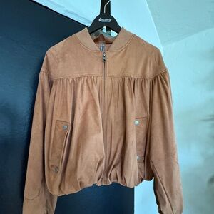Anthropologie Tan Suede Bomber Jacket